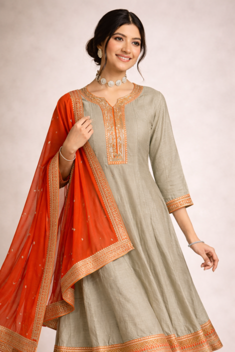 Sage Ember Anarkali Suit