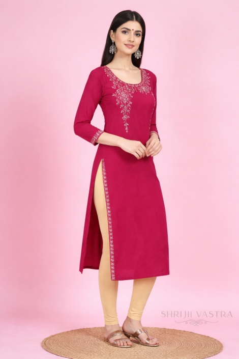 Elegant Pink Floral Embroidered Kurti for Women