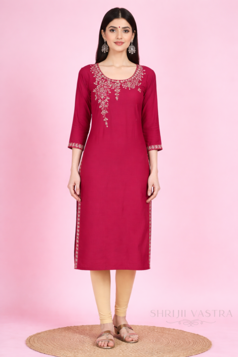 Elegant Pink Floral Embroidered Kurti for Women