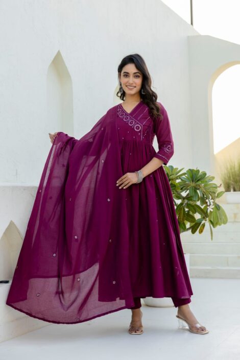 wine anarkali kurti set