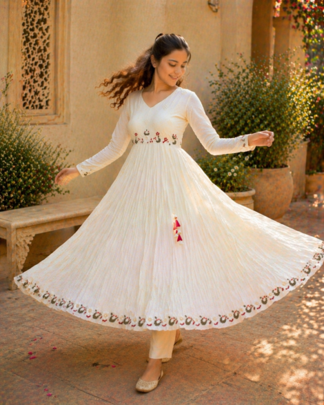 White Anarkali Kurti Set for Women