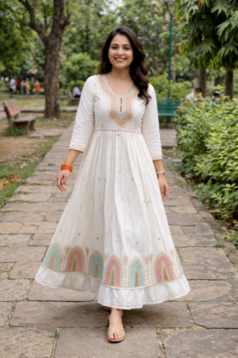 white anarkali suit for women