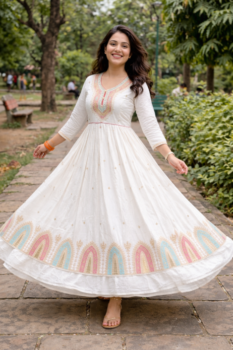 white anarkali suit for women