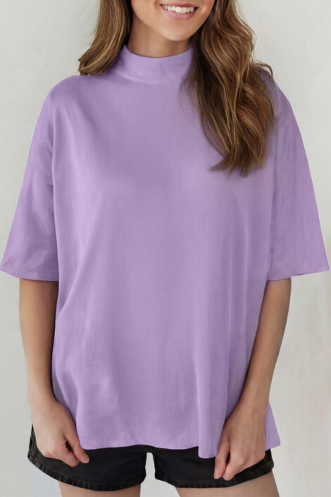 Wisteria Solid Color High Neck Oversize Tee